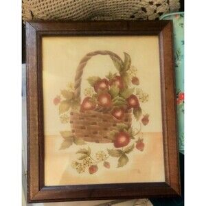 Vintage TheoremPainting, Velvet Framed Basket Strawberries